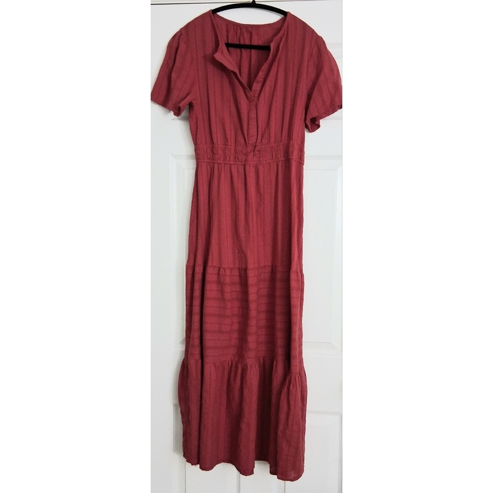 Orange Tiered Maxi‎ Dress Small Cottagecore Boho Prairie Short Sleeve V-Neck